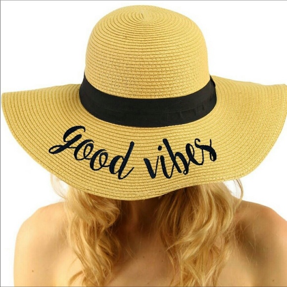 NWT Good Vibes Embroidered Big Floppy Beach Hat - Picture 2 of 7